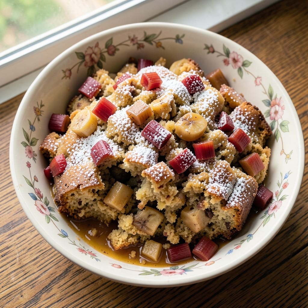 Banana and Rhubarb Cake Recipe: Tart-Sweet Balance With Moist Crumb