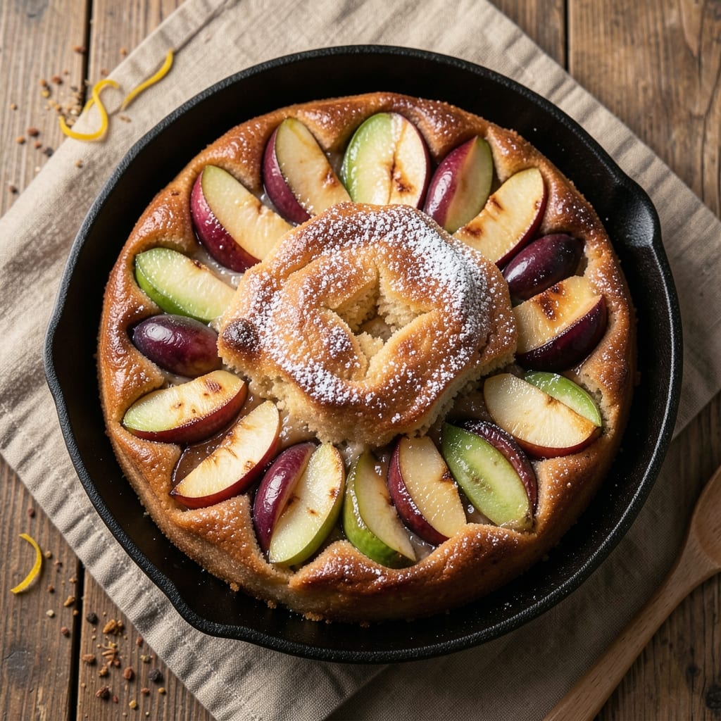 Apple and Plum Upside Down Cake Recipe: Caramelized Fruit Top With Moist Vanilla Layers