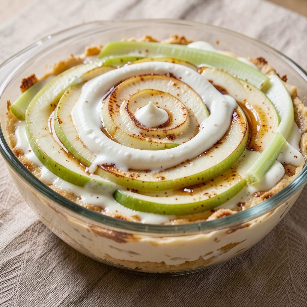 Apple Cheesecake Topping Recipe: Caramelized Celery Crunch with Spiced Yogurt Rivers