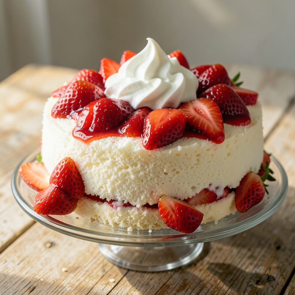 Angel Food Cake With Strawberry Topping Recipe: Light-as-Air Cake With Bursting Berries